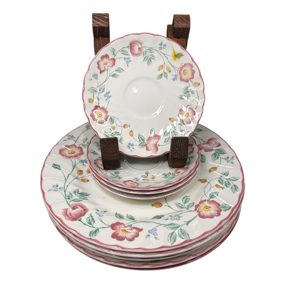 Churchill Briar Rose Staffordshire Plate Set Of 9 - (5) Dinner & (4) Saucer